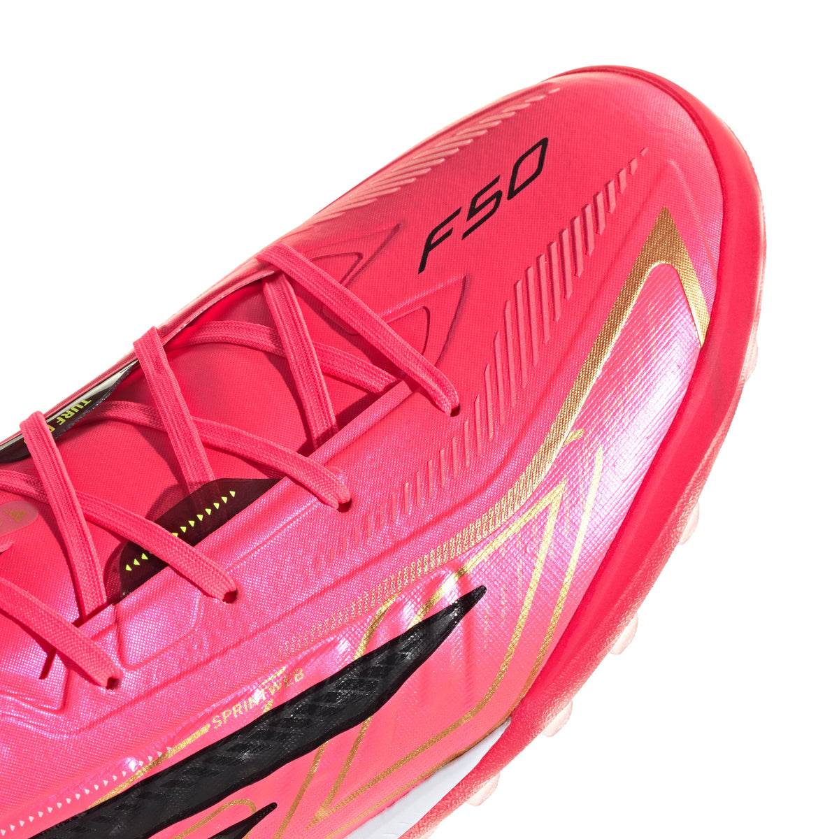 adidas F50 Hyperfast Pro TF Turf Soccer Cleats - Solar Turbo / Core Black / Gold Metallic