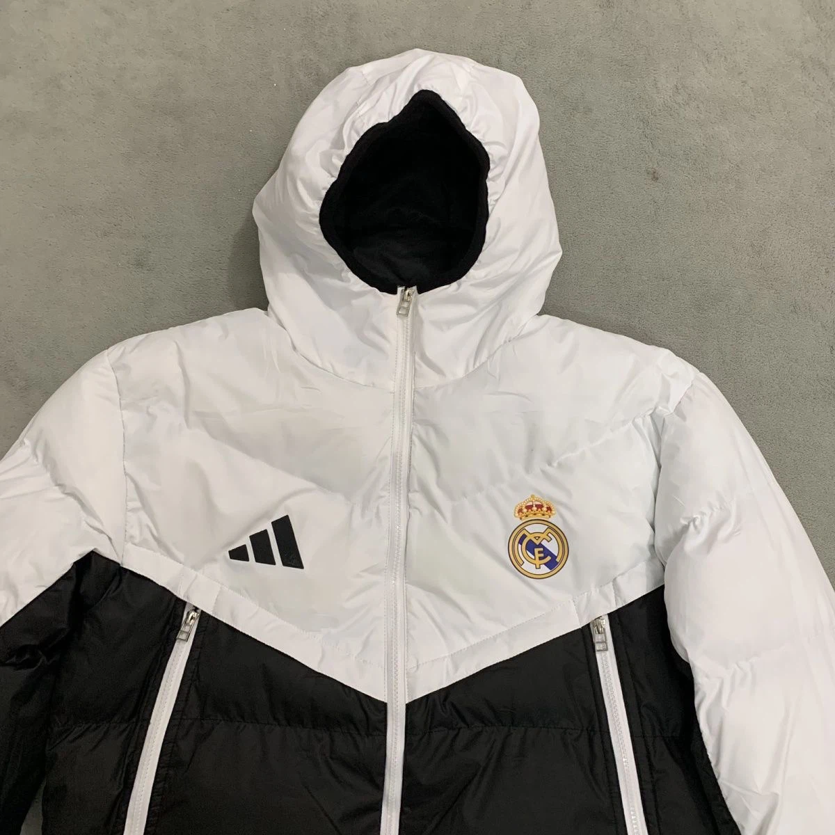 Real Madrid CF Men Full‑Zip Color Block Padded Hooded Jacket Winter Football Outerwear