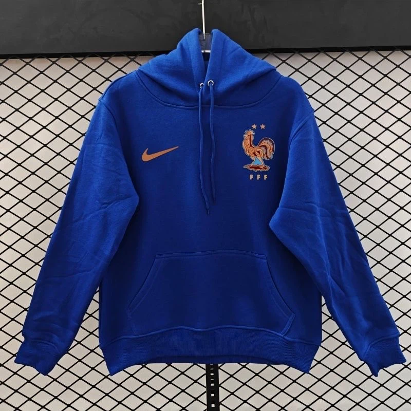 Nike France National Team Men’s Pullover Hoodie, FFF France Football Fan Sweatshirt, Royal Blue