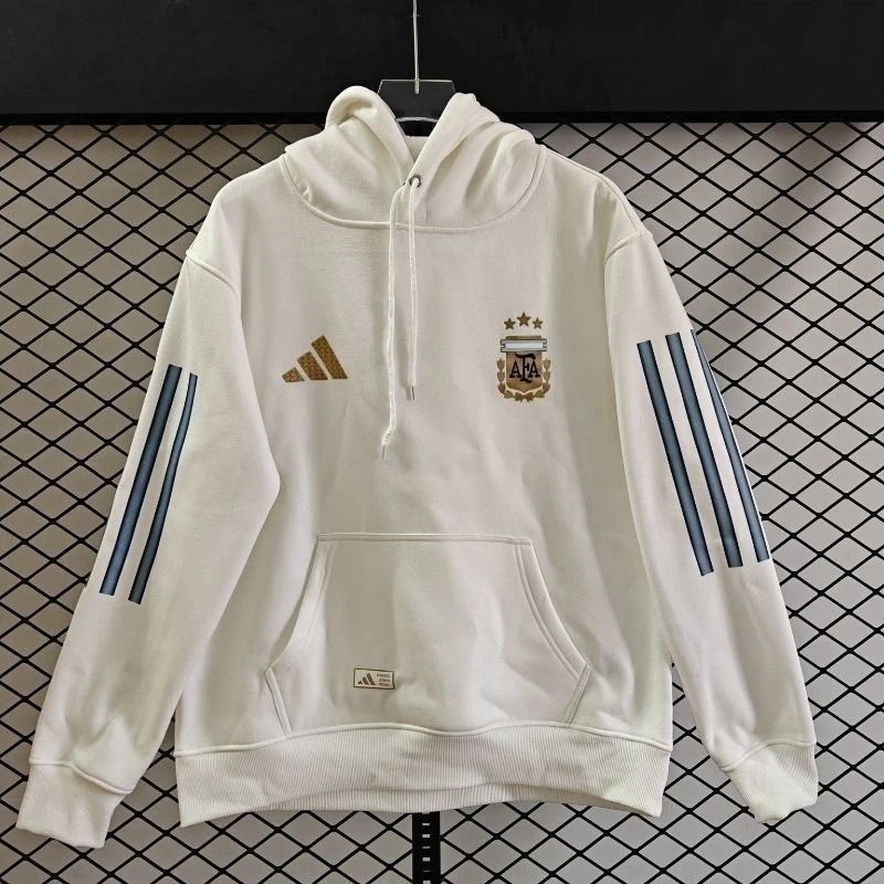 Adidas Argentina AFA Men’s Pullover Hoodie, Argentina World Cup Champion Football Fan Sweatshirt, Off‑White
