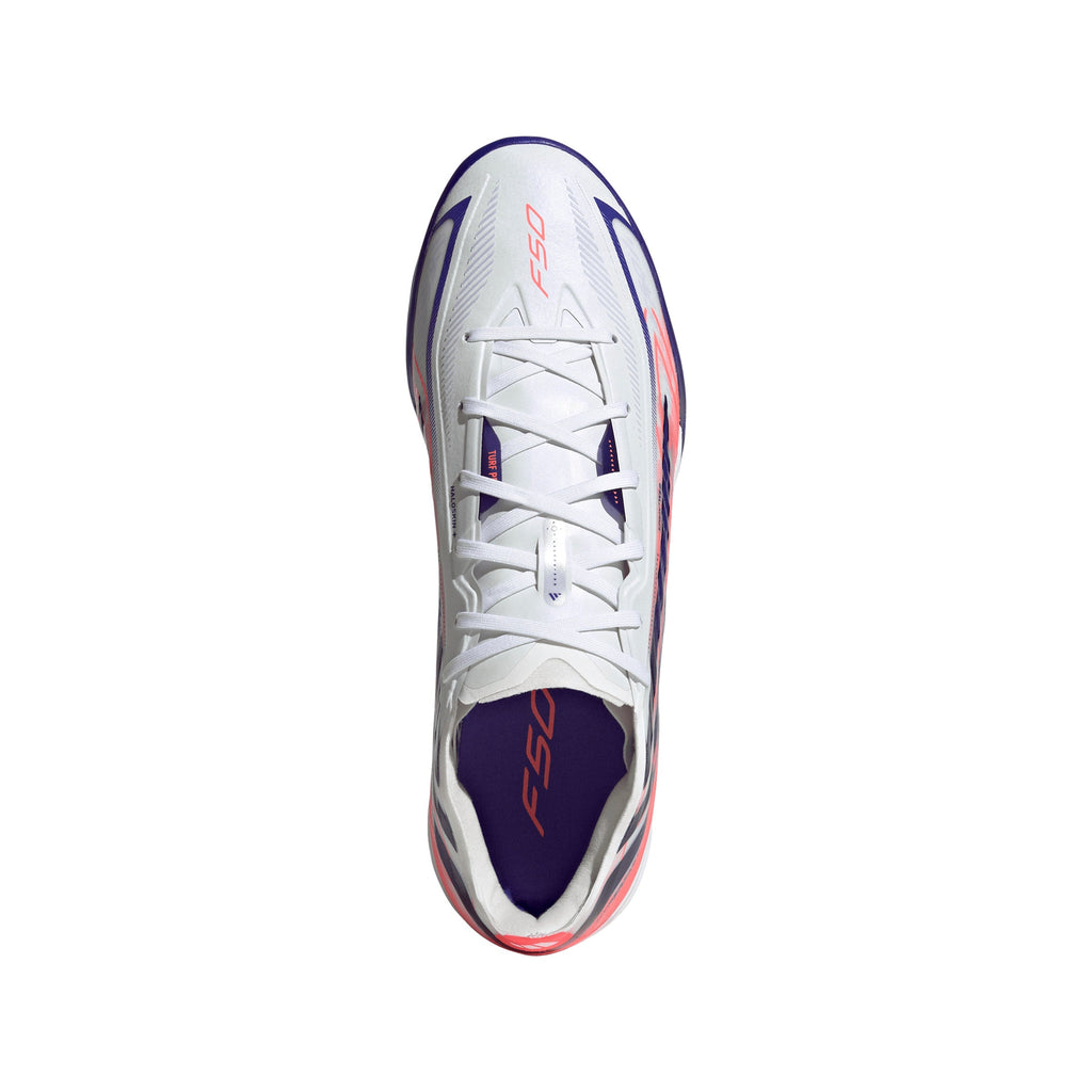 adidas F50 Hyperfast Pro TF Turf Soccer Cleats - Cloud White / Solar Purple / Solar Turbo